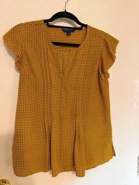 Yellow Printed Flutter-Sleeve Blouse